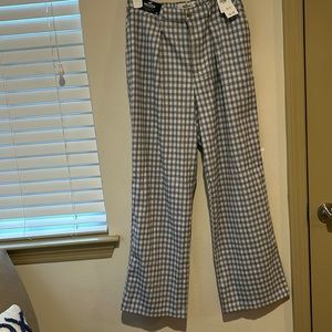 Blue and white plaid pants